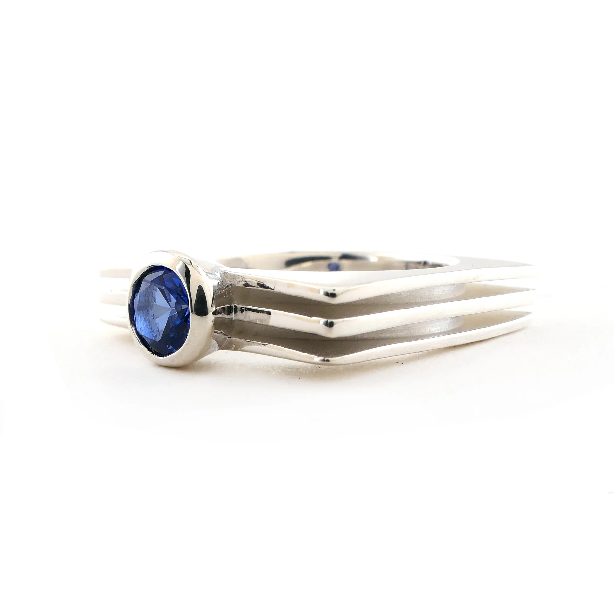 Lab Created Sapphire Square Layer Ring in Sterling Silver
