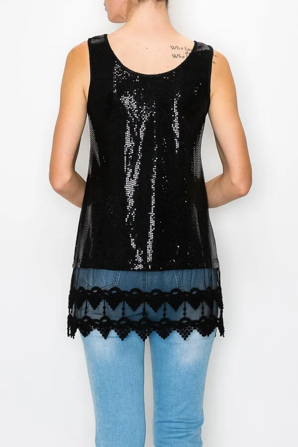 LACE LAYER BLACK SEQUIN TANK