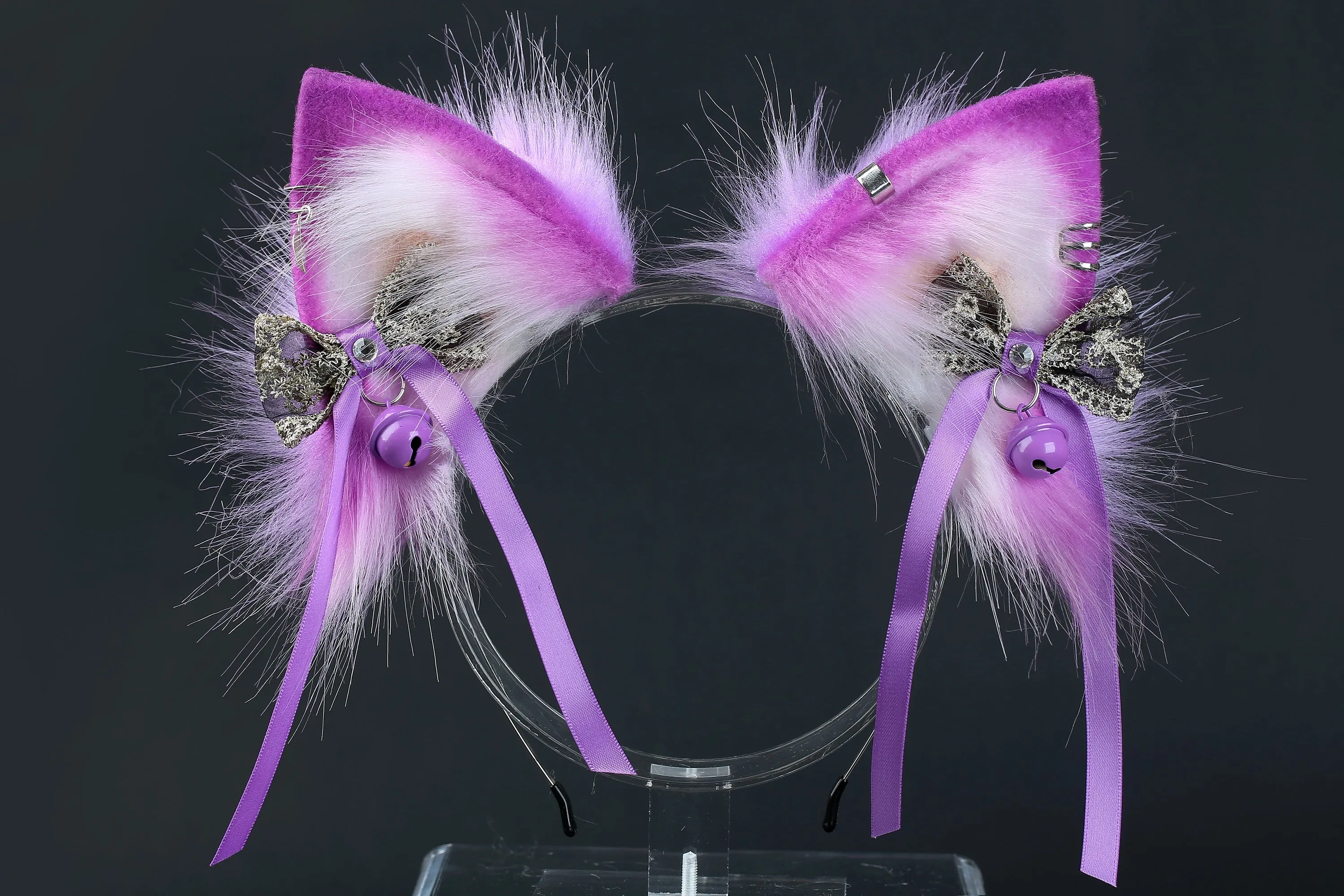 Light purple faux fur fox tail plug and ear wolf tail buttplug and ear kitten ear and tail plug set curved tail and ear plug cosplay -mature