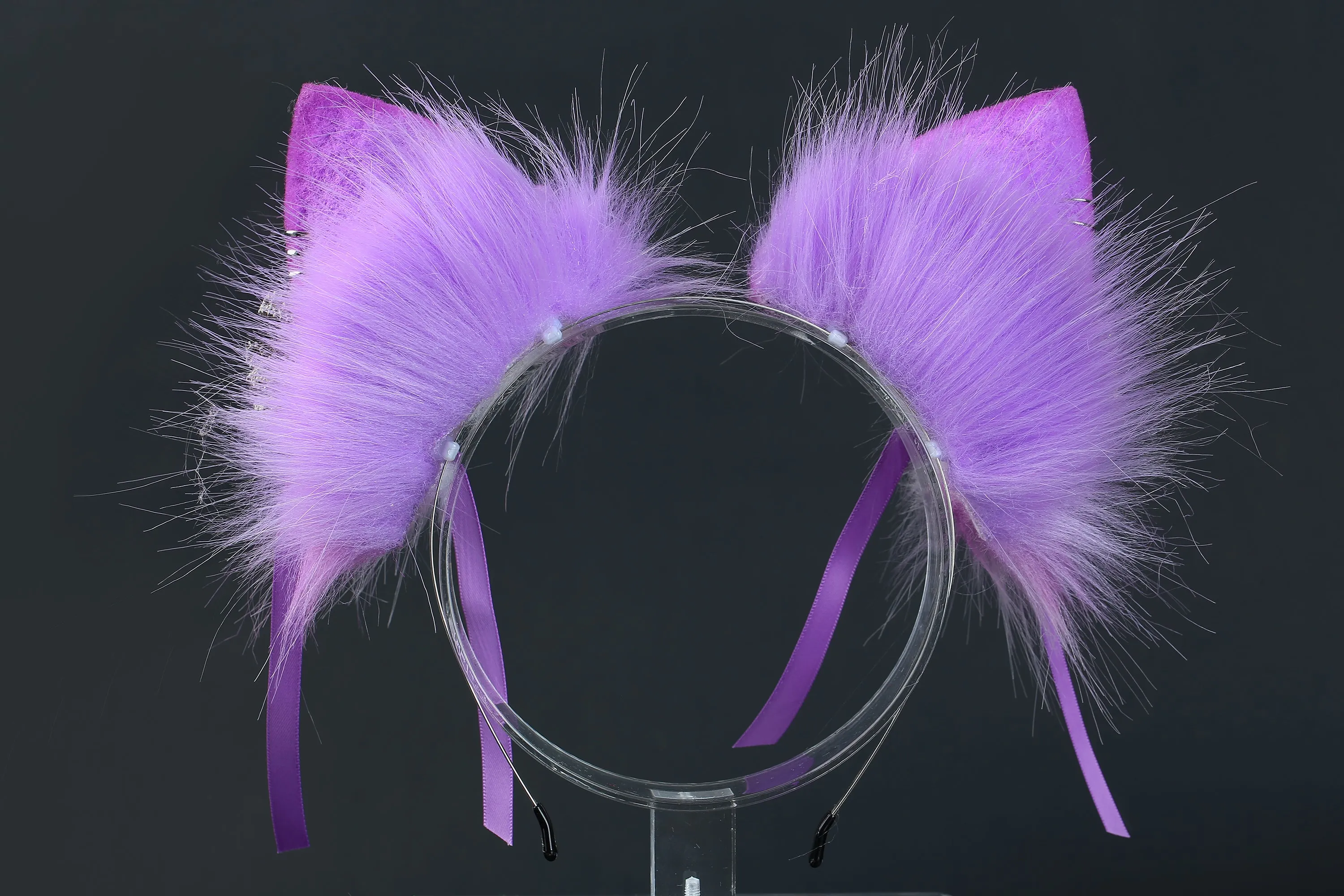 Light purple faux fur fox tail plug and ear wolf tail buttplug and ear kitten ear and tail plug set curved tail and ear plug cosplay -mature