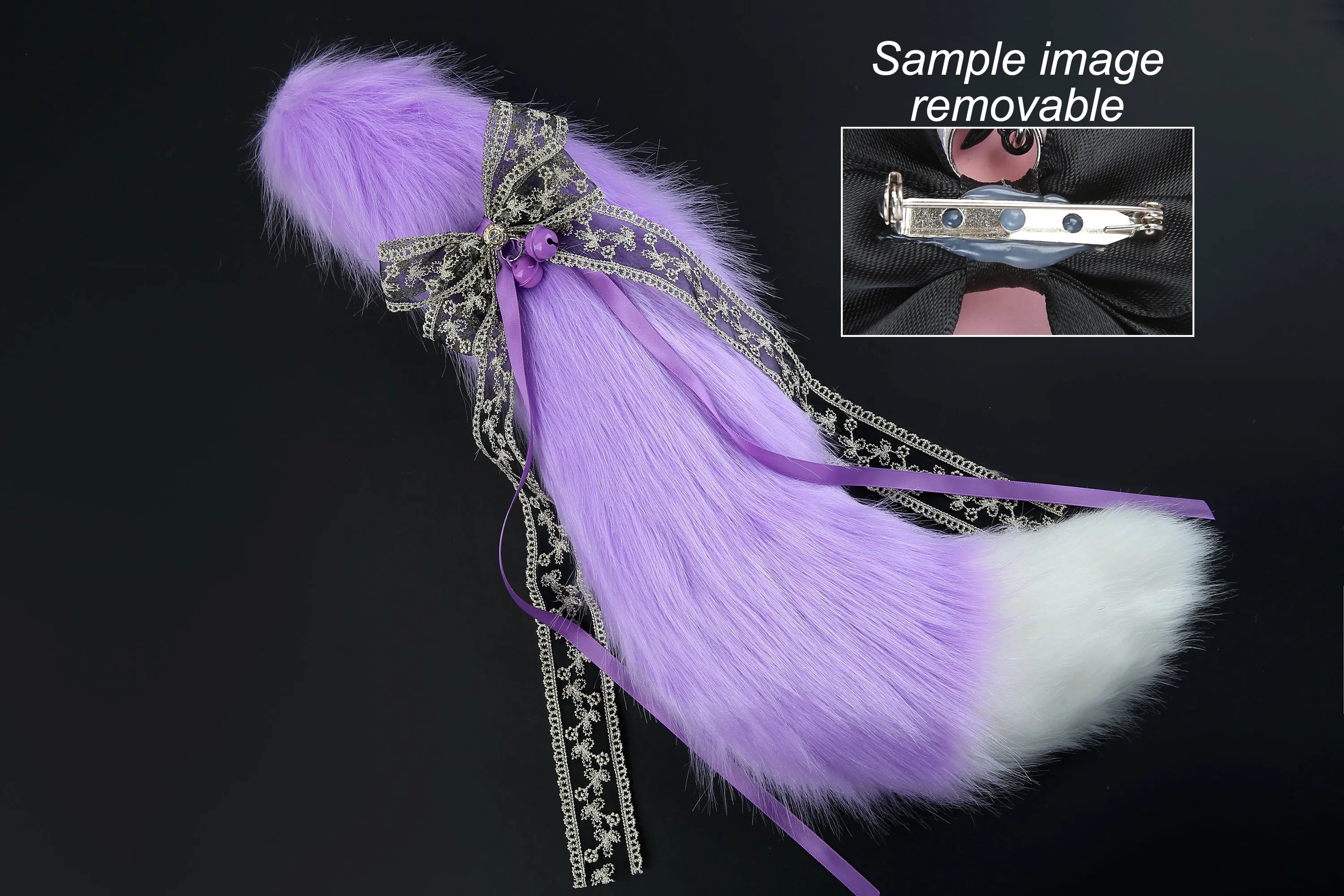 Light purple faux fur fox tail plug and ear wolf tail buttplug and ear kitten ear and tail plug set curved tail and ear plug cosplay -mature