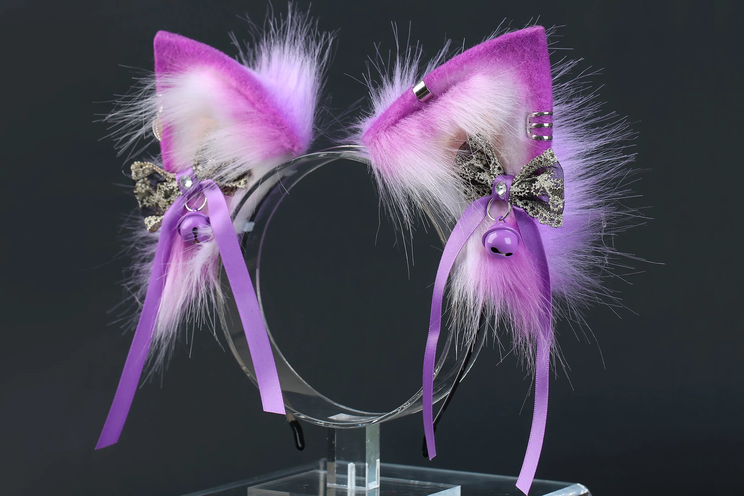 Light purple faux fur fox tail plug and ear wolf tail buttplug and ear kitten ear and tail plug set curved tail and ear plug cosplay -mature