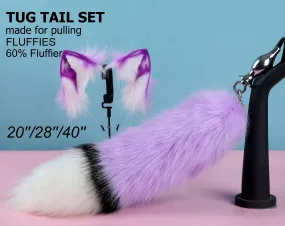 light purple tug tail plug and ear set fluffy fox tail butt plug and ear set wolf tail buttplug sex toy bdsm cat tail bondage petplay