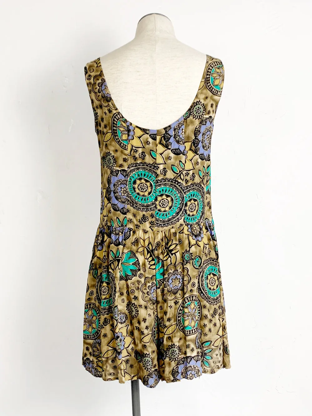 LIMITED Brown Stylized Floral Print Sleeveless Rayon Romper
