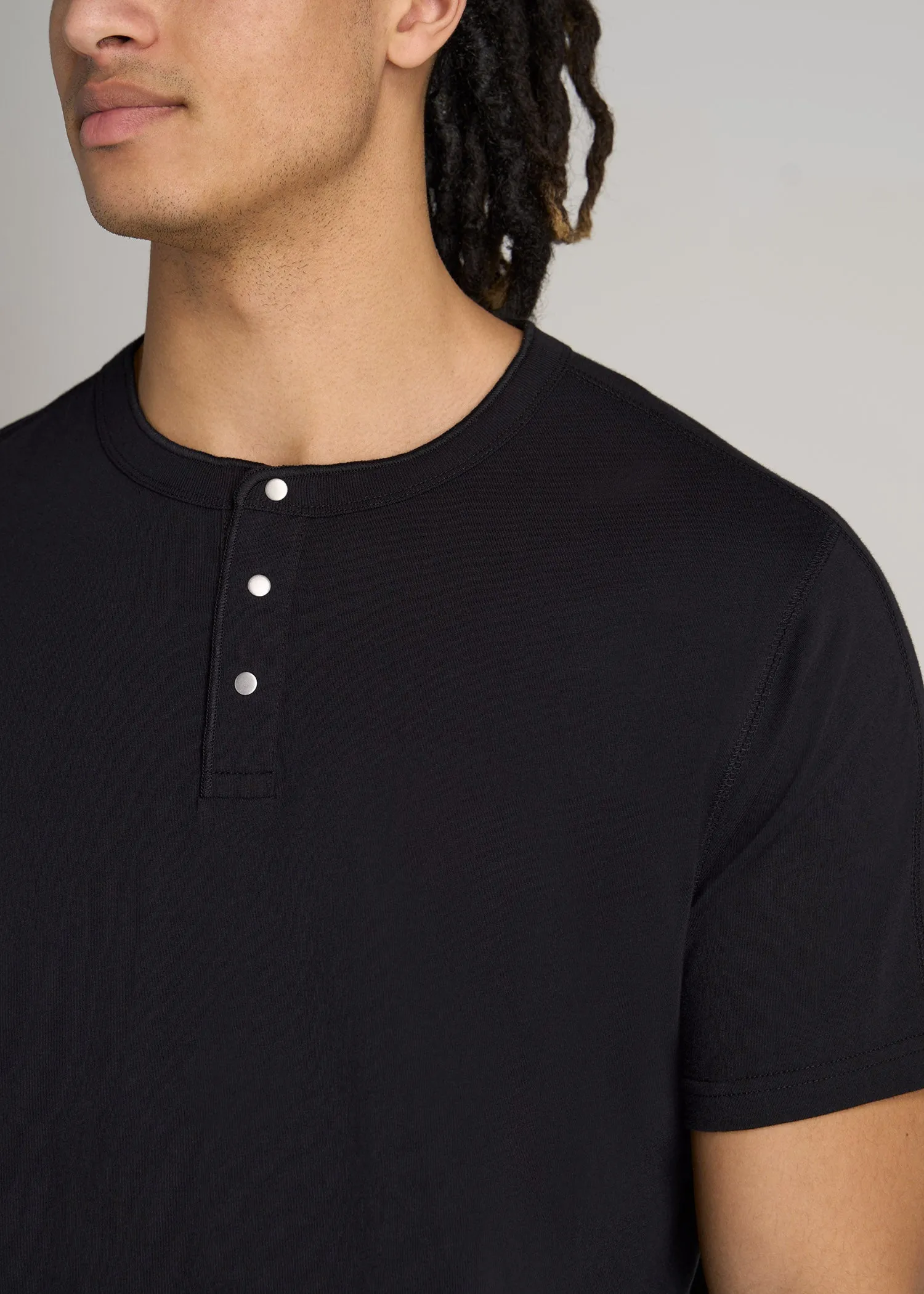 LJ&S REGULAR-FIT Jersey Henley Tee for Tall Men in Vintage Black