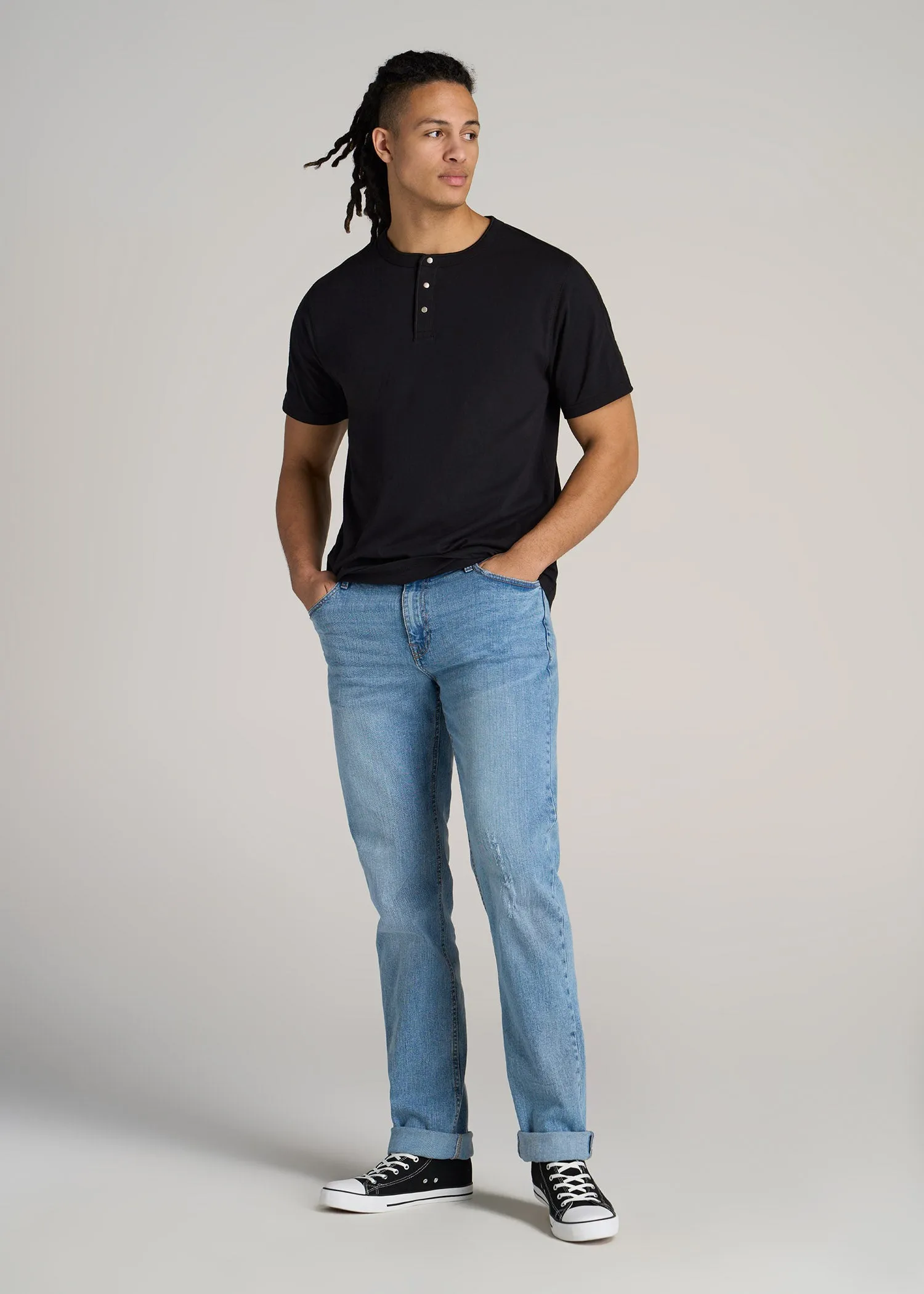 LJ&S REGULAR-FIT Jersey Henley Tee for Tall Men in Vintage Black