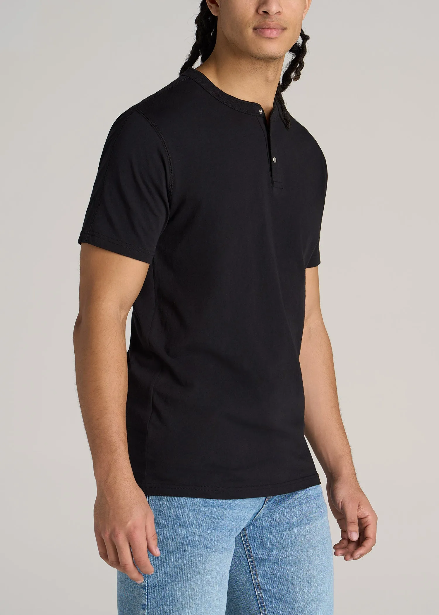 LJ&S REGULAR-FIT Jersey Henley Tee for Tall Men in Vintage Black