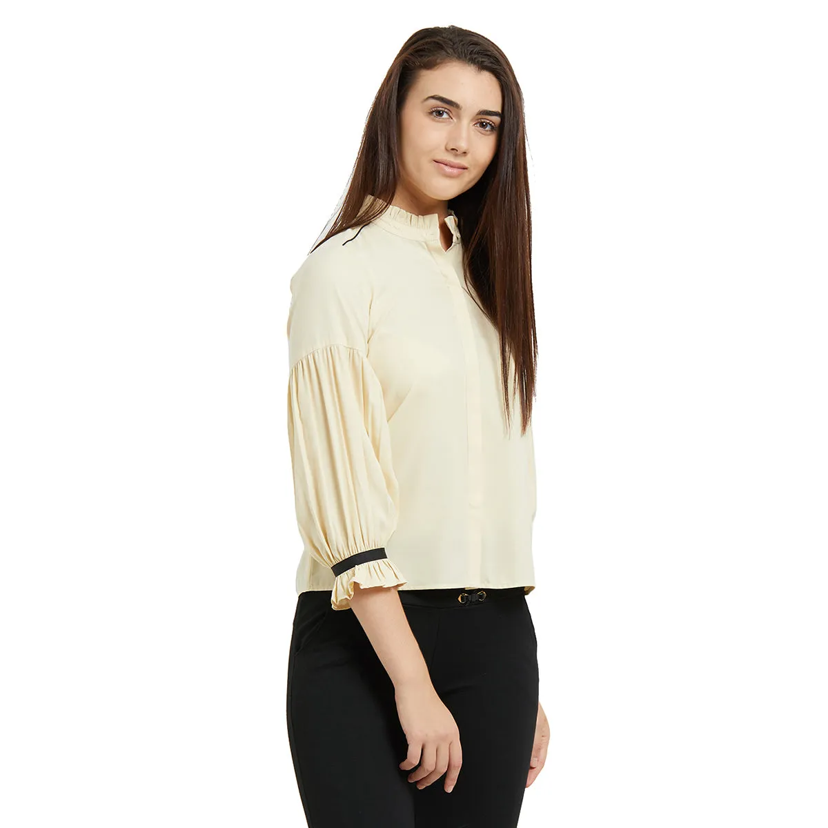 Mandarin Collar Shirt with frills and long sleeves