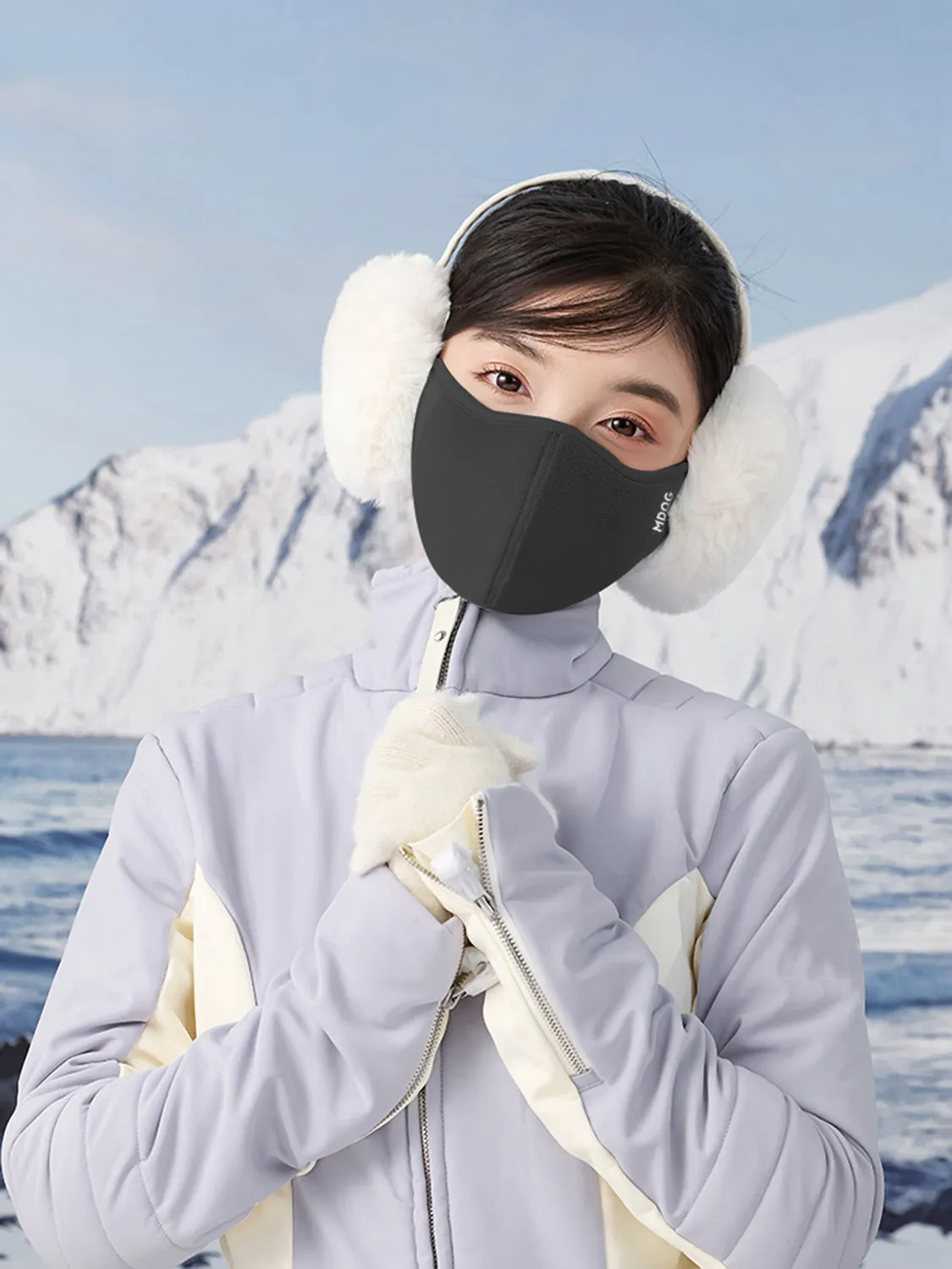 MDOG Windproof Patchwork Lamb Wool Face Mask Winter