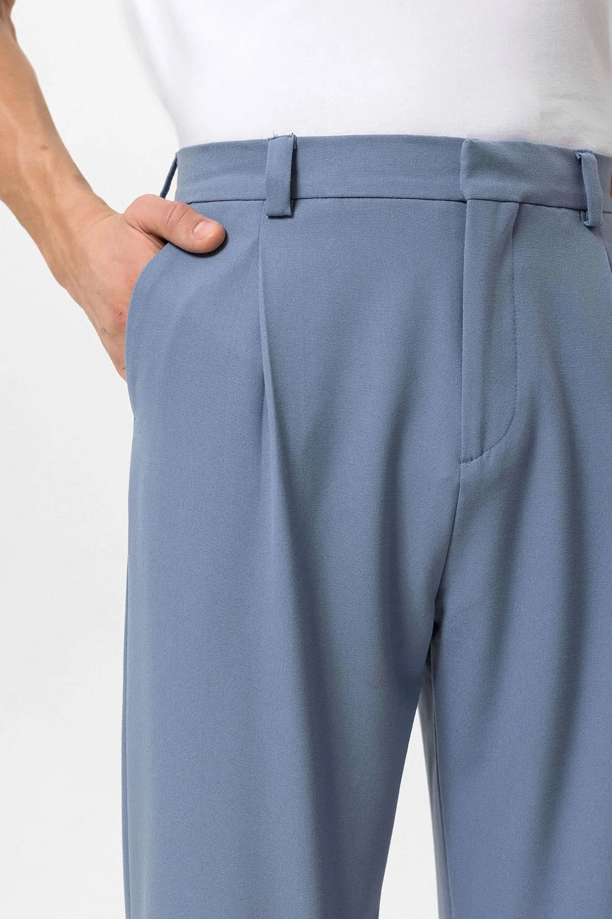Men's Baby Blue High-Waisted Baggy  Pants - Wessi