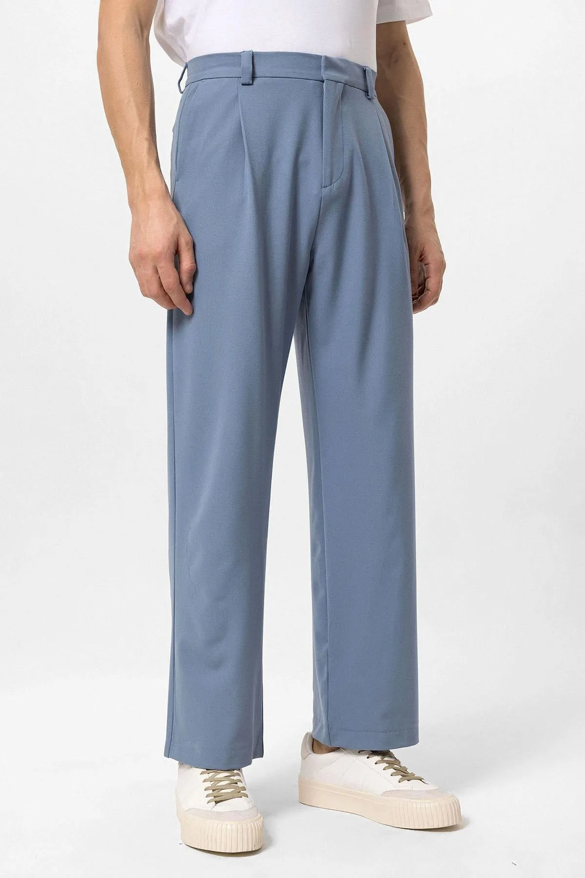 Men's Baby Blue High-Waisted Baggy  Pants - Wessi