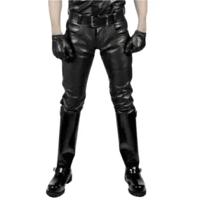 Mens Black Leather Skinny Jeans
