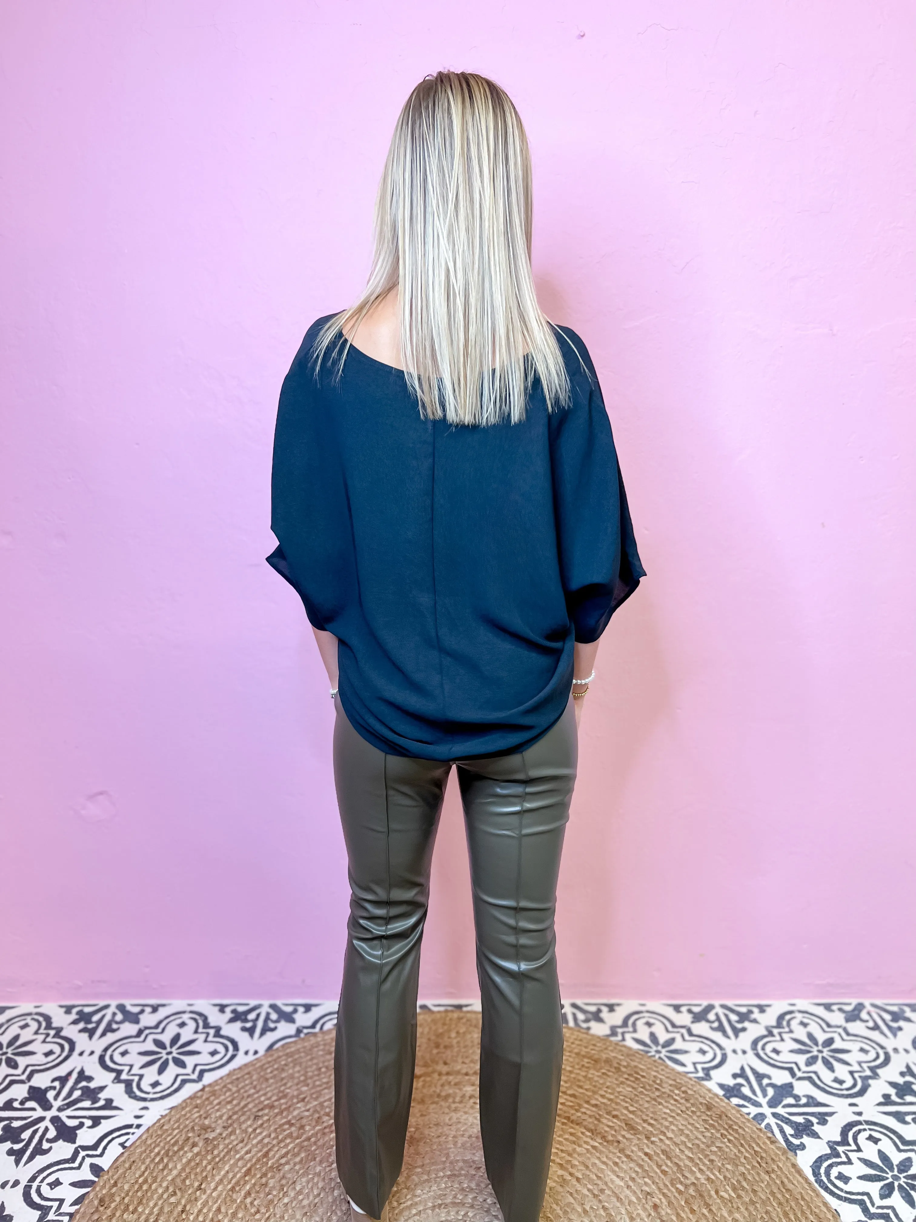 Moss PinTuck Faux Leather Flare Pants
