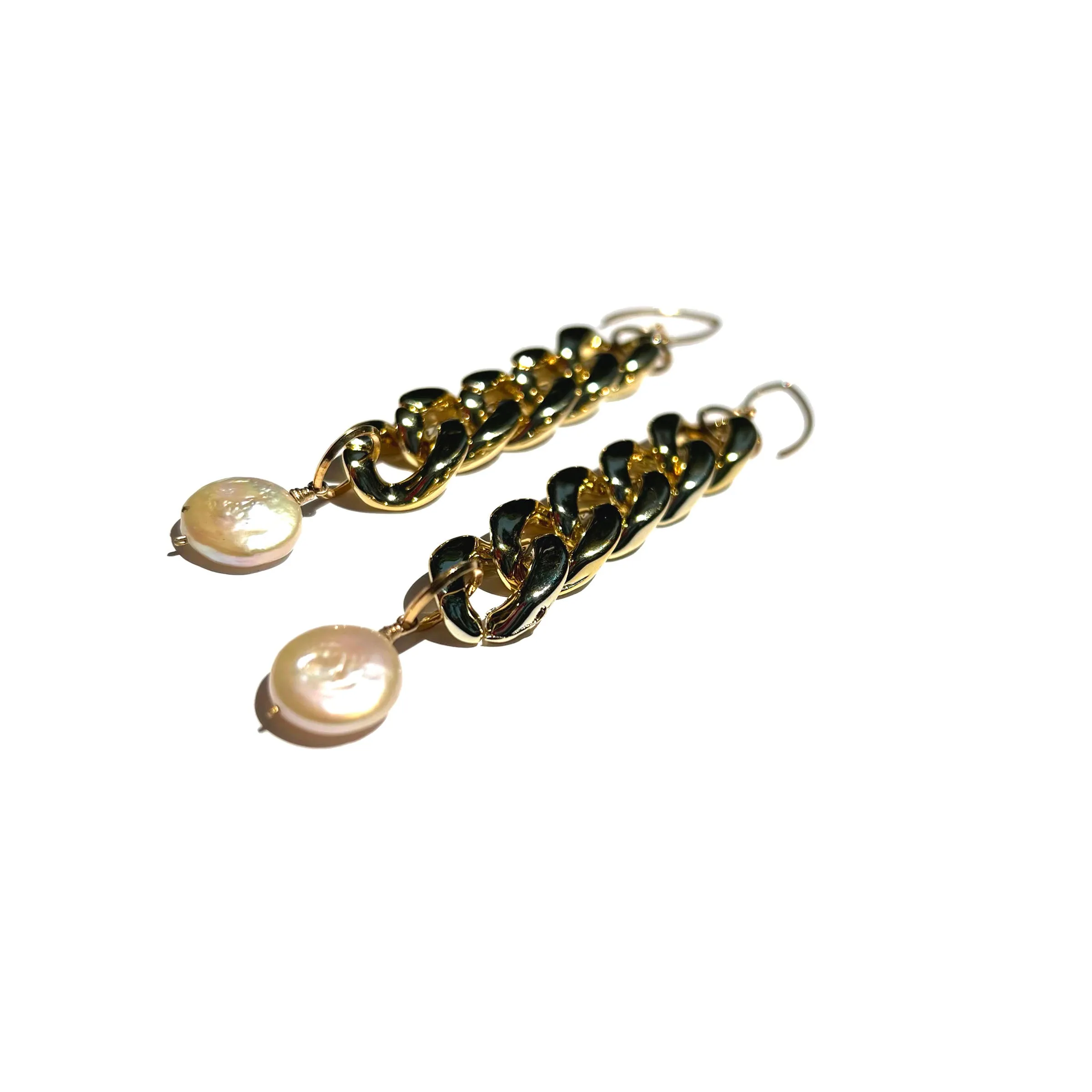 MPR x IMAGINARIUM: Gold Pearl Curb Chain Earrings