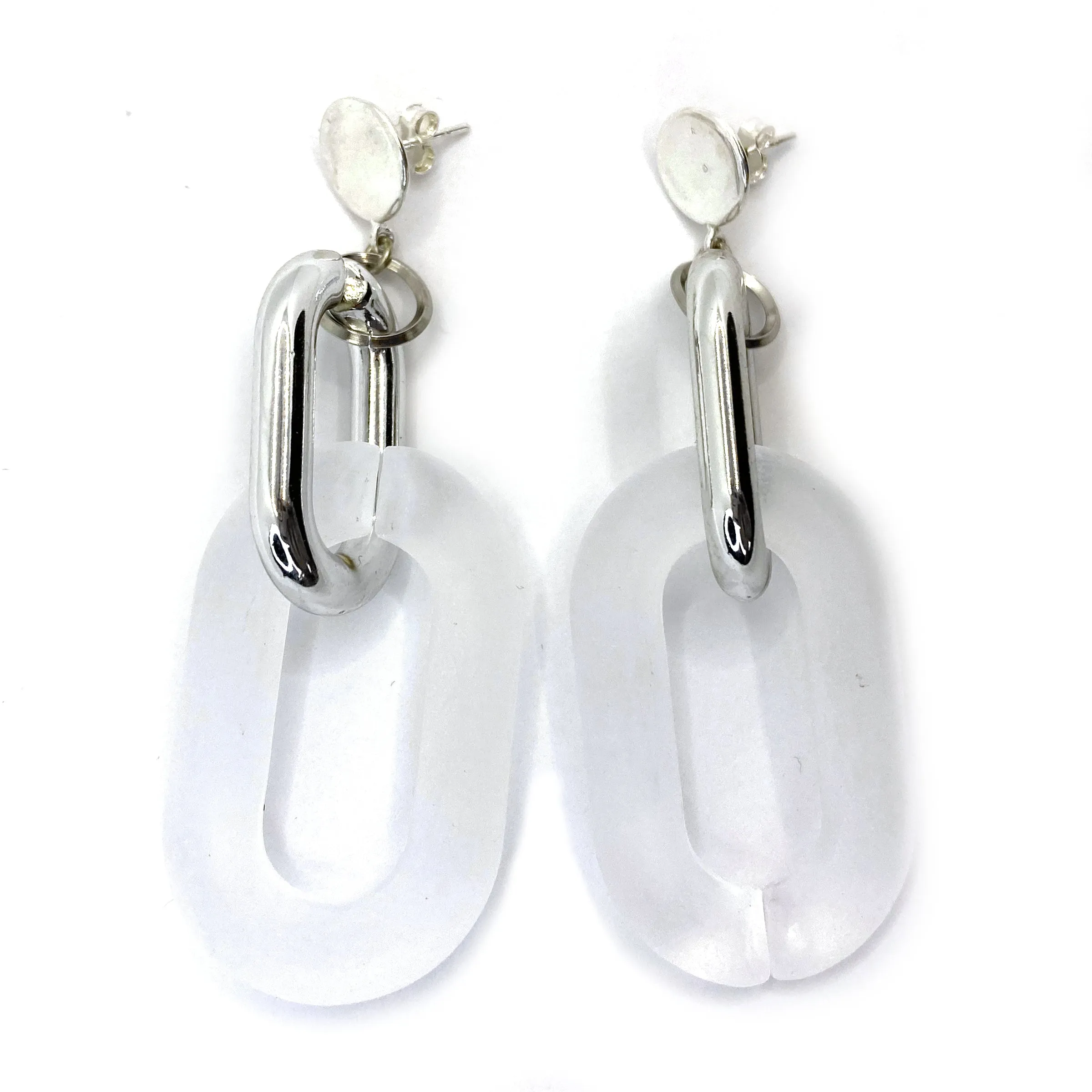 MPR x THE IMAGINARIUM: Double Bubble Drops in Frosted Clear Opaque SIlver Two-Tone on Silver Posts