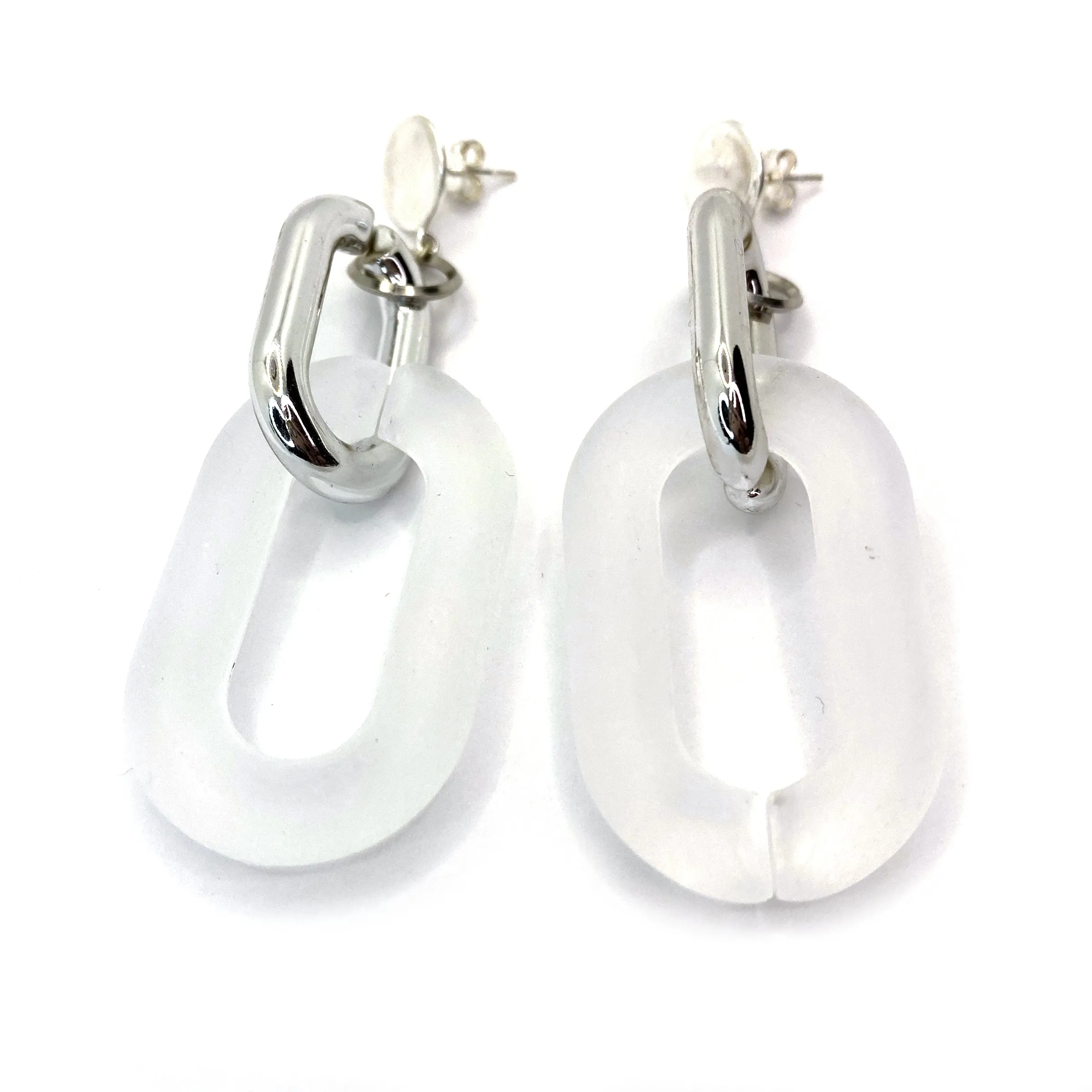 MPR x THE IMAGINARIUM: Double Bubble Drops in Frosted Clear Opaque SIlver Two-Tone on Silver Posts