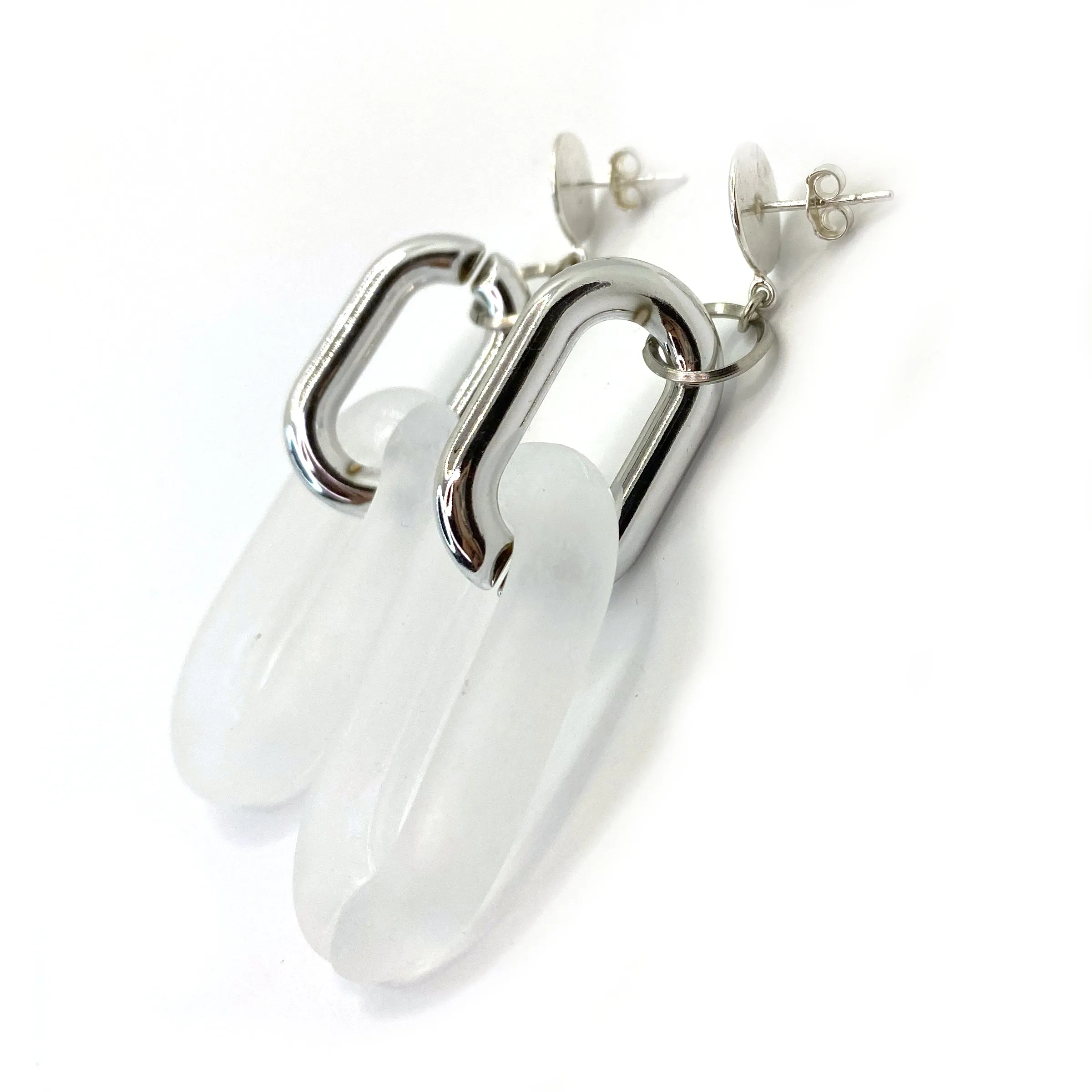 MPR x THE IMAGINARIUM: Double Bubble Drops in Frosted Clear Opaque SIlver Two-Tone on Silver Posts