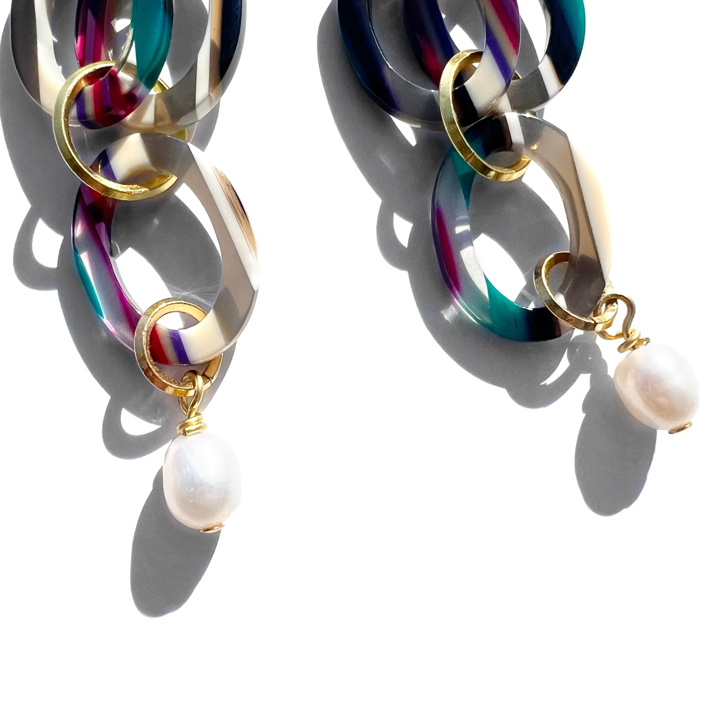 MPR x THE IMAGINARIUM: Maroon   Herringbone with White Pearl Double Drop Earrings