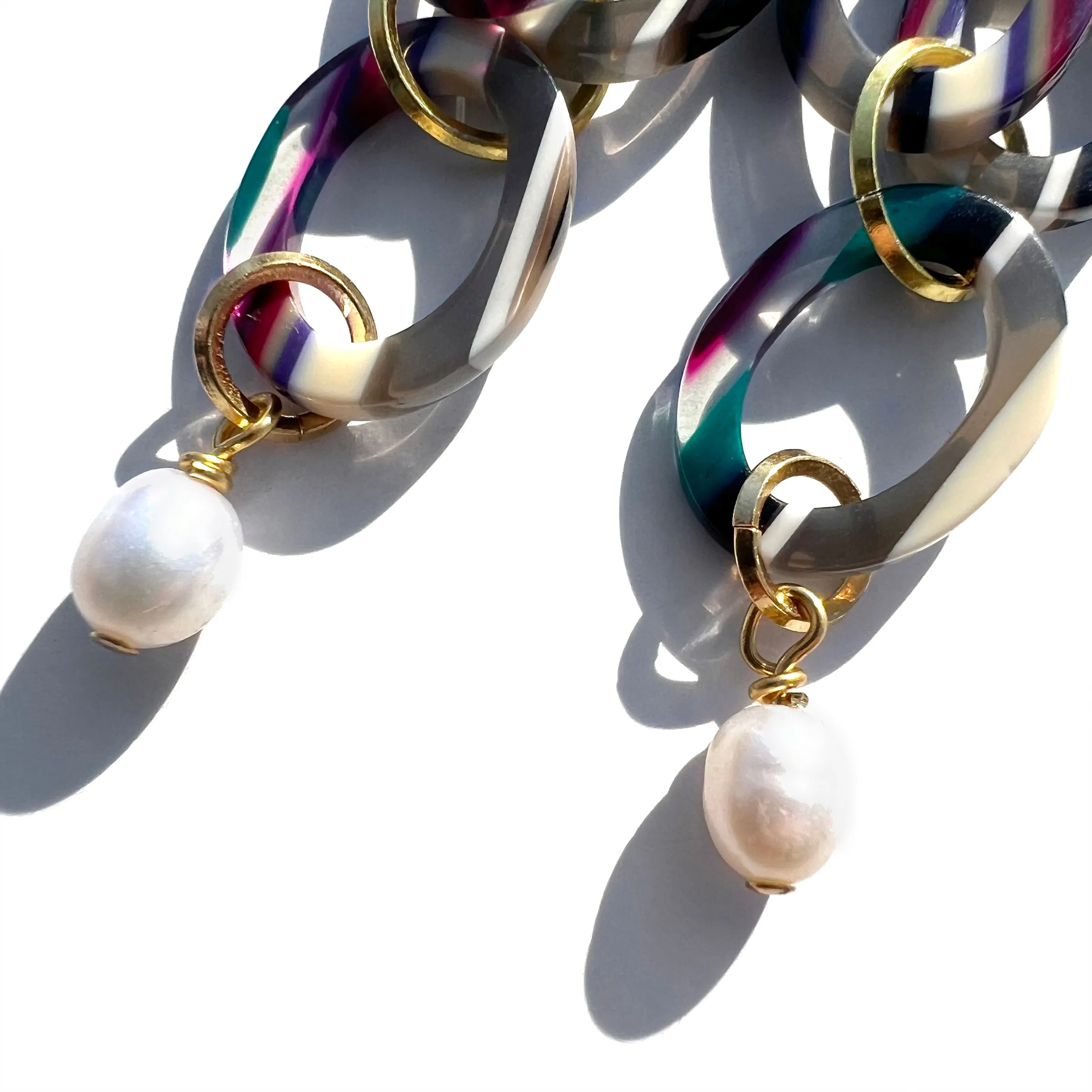 MPR x THE IMAGINARIUM: Maroon   Herringbone with White Pearl Double Drop Earrings