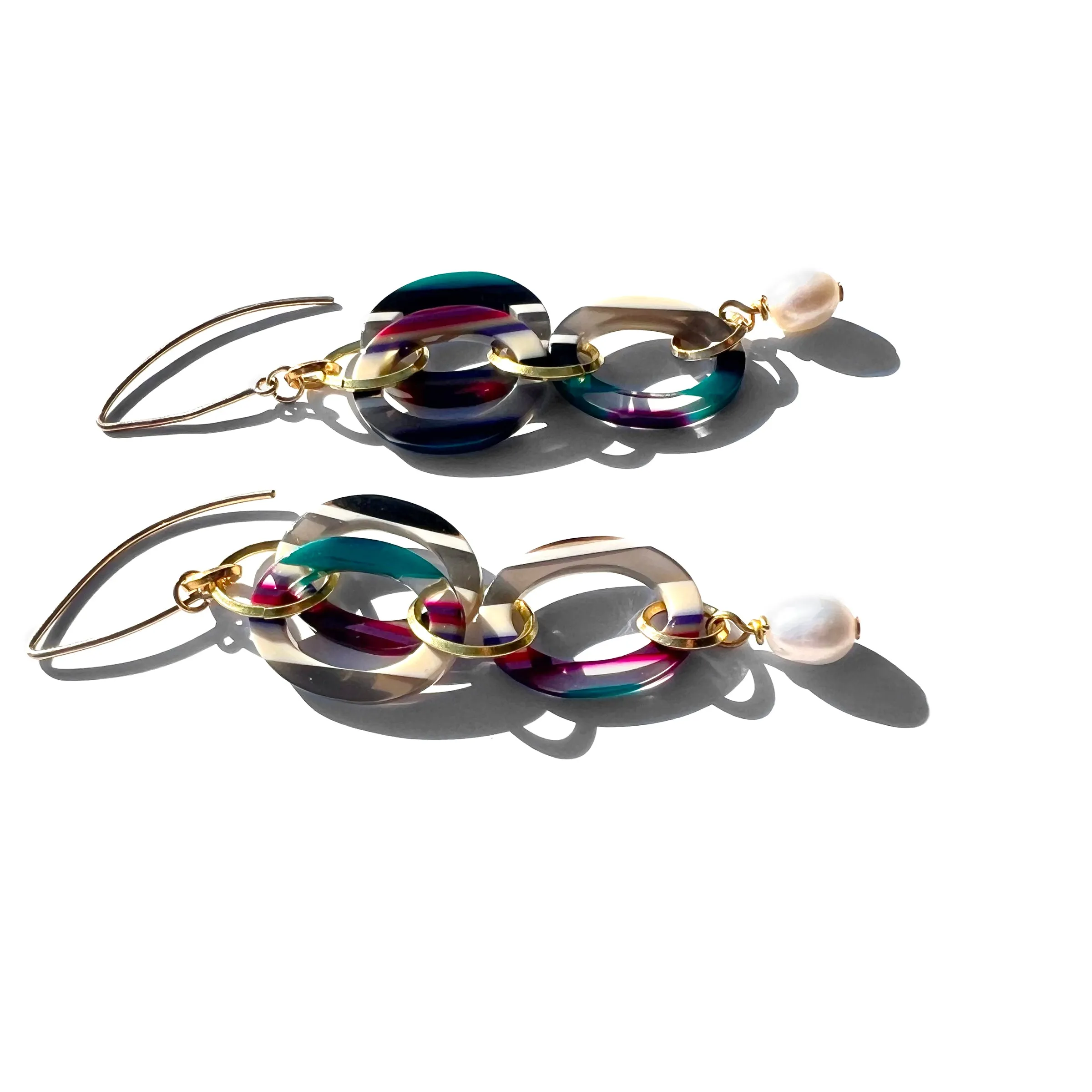 MPR x THE IMAGINARIUM: Maroon   Herringbone with White Pearl Double Drop Earrings