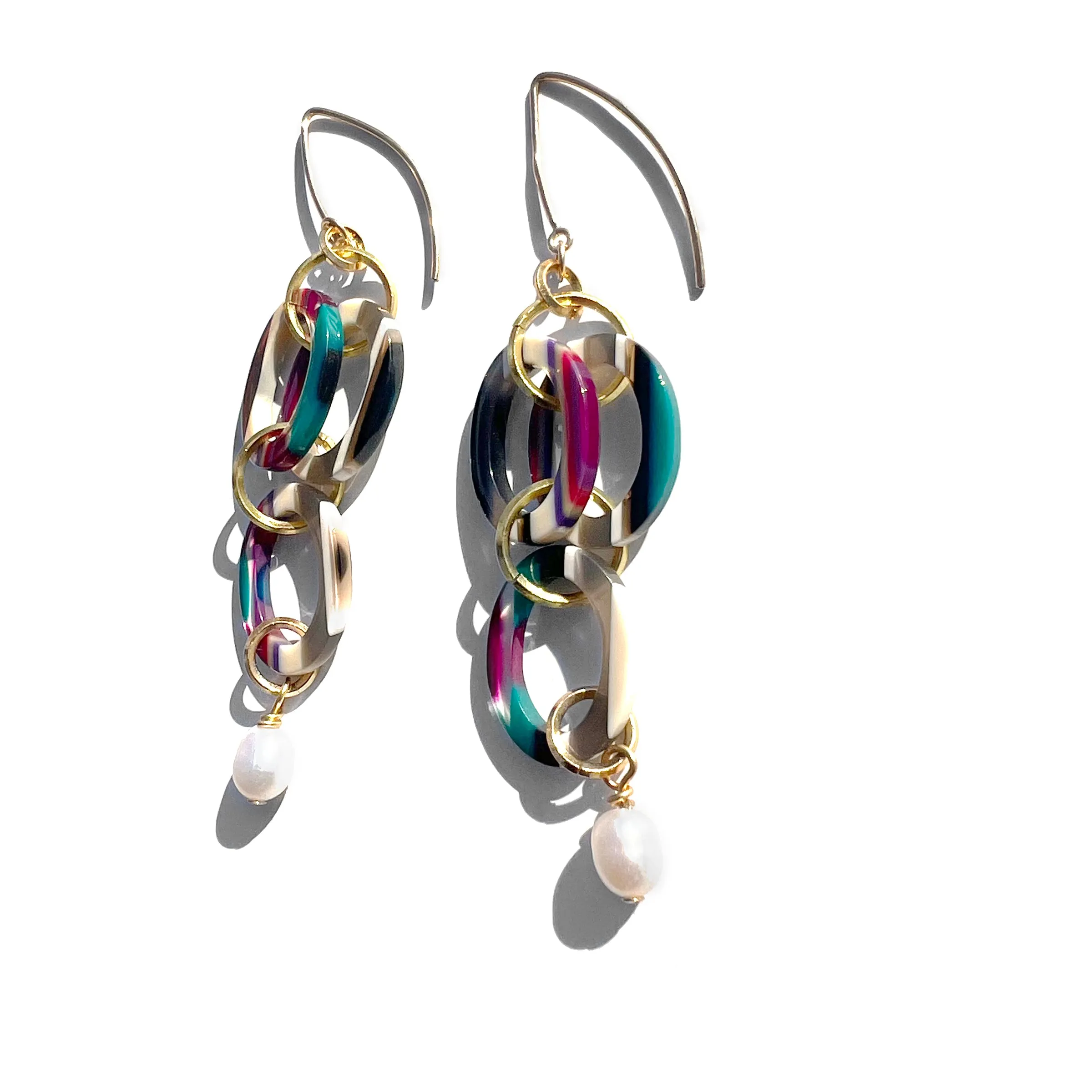 MPR x THE IMAGINARIUM: Maroon   Herringbone with White Pearl Double Drop Earrings