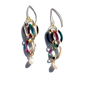 MPR x THE IMAGINARIUM: Maroon   Herringbone with White Pearl Double Drop Earrings