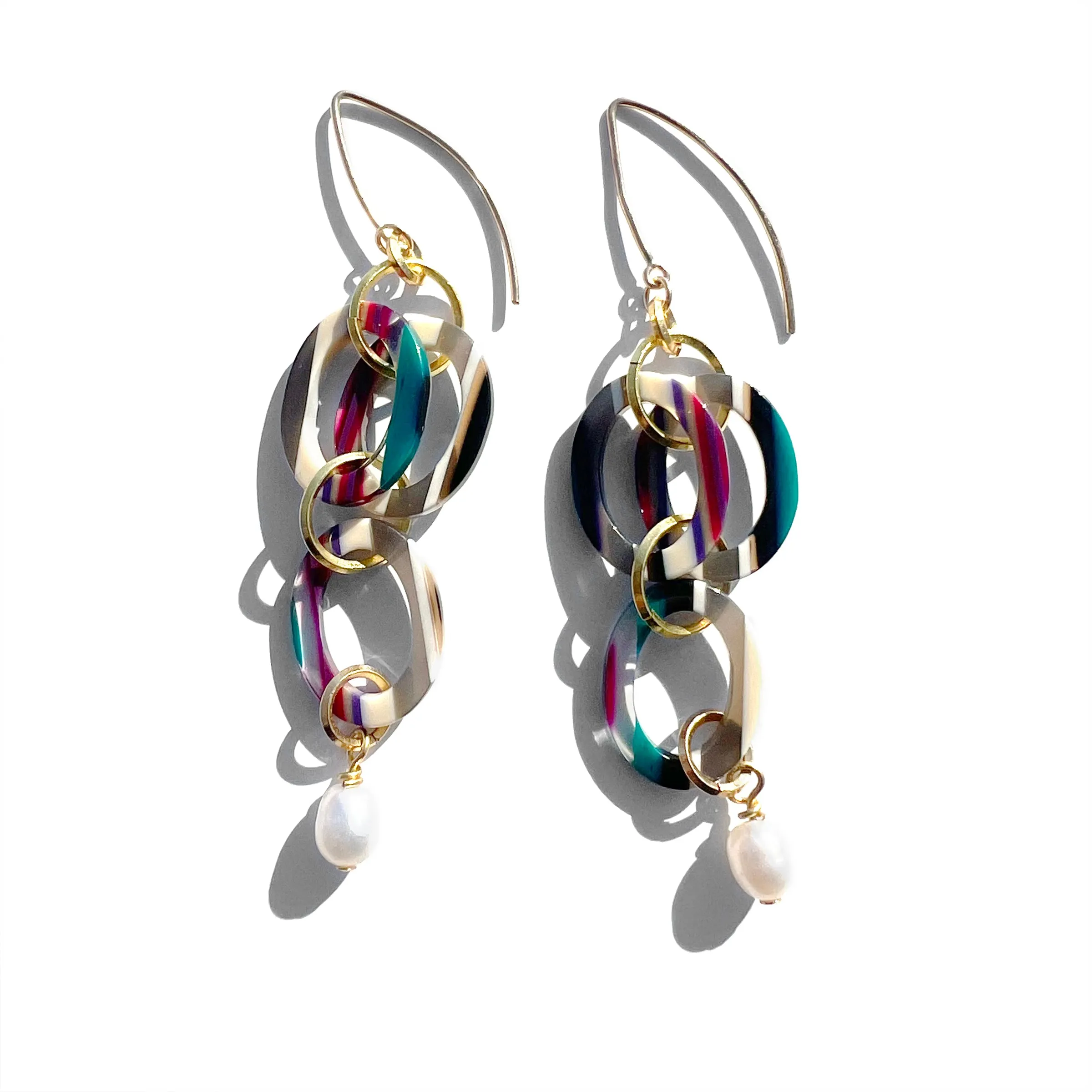 MPR x THE IMAGINARIUM: Maroon   Herringbone with White Pearl Double Drop Earrings
