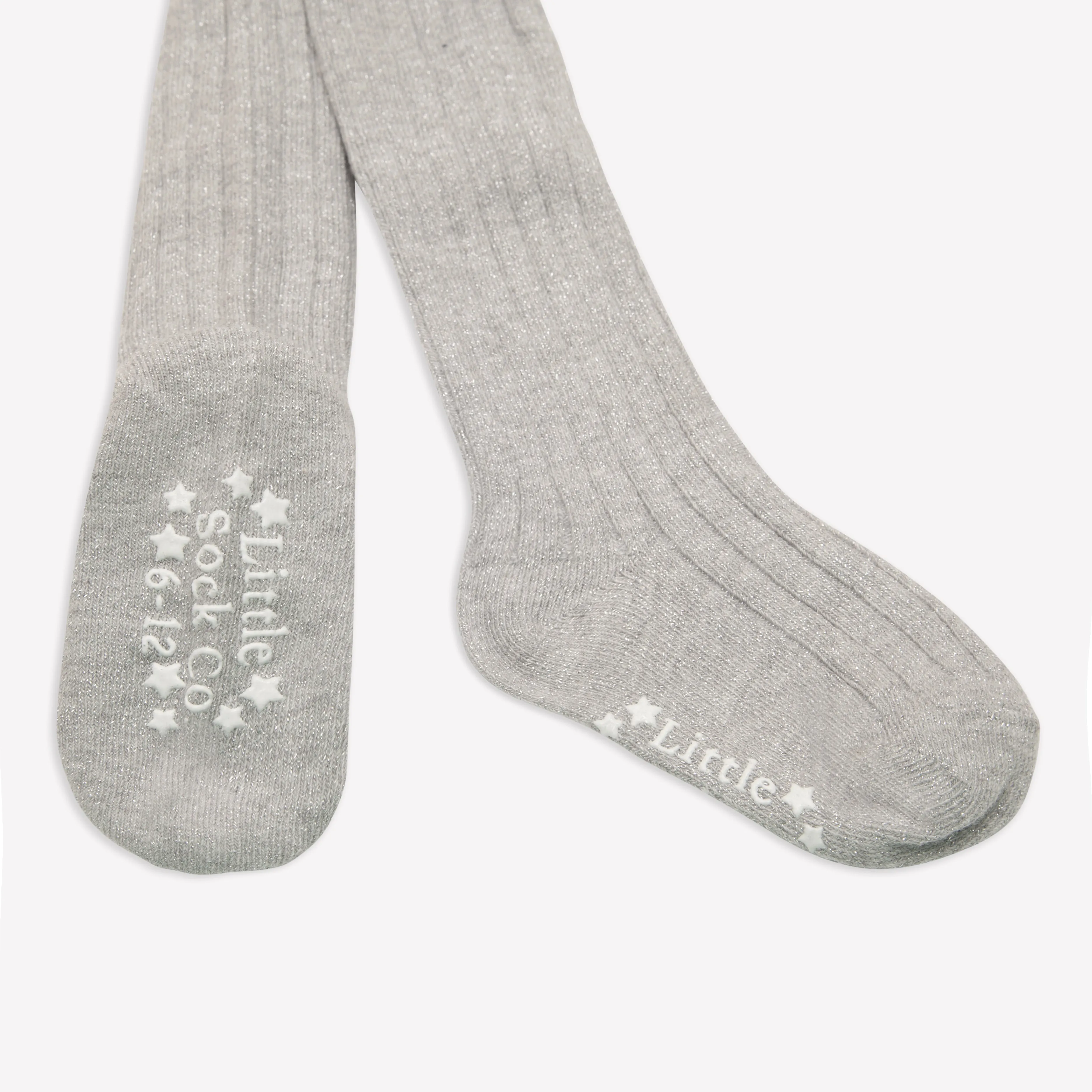 Non-Slip Super Soft Ribbed Baby and Toddler Tights in Silver Sparkle Grey - Perfect for Parties