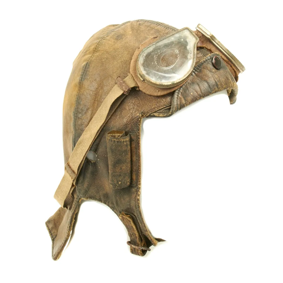 Original British Royal Flying Corps Leather Helmet and Goggles circa 1915