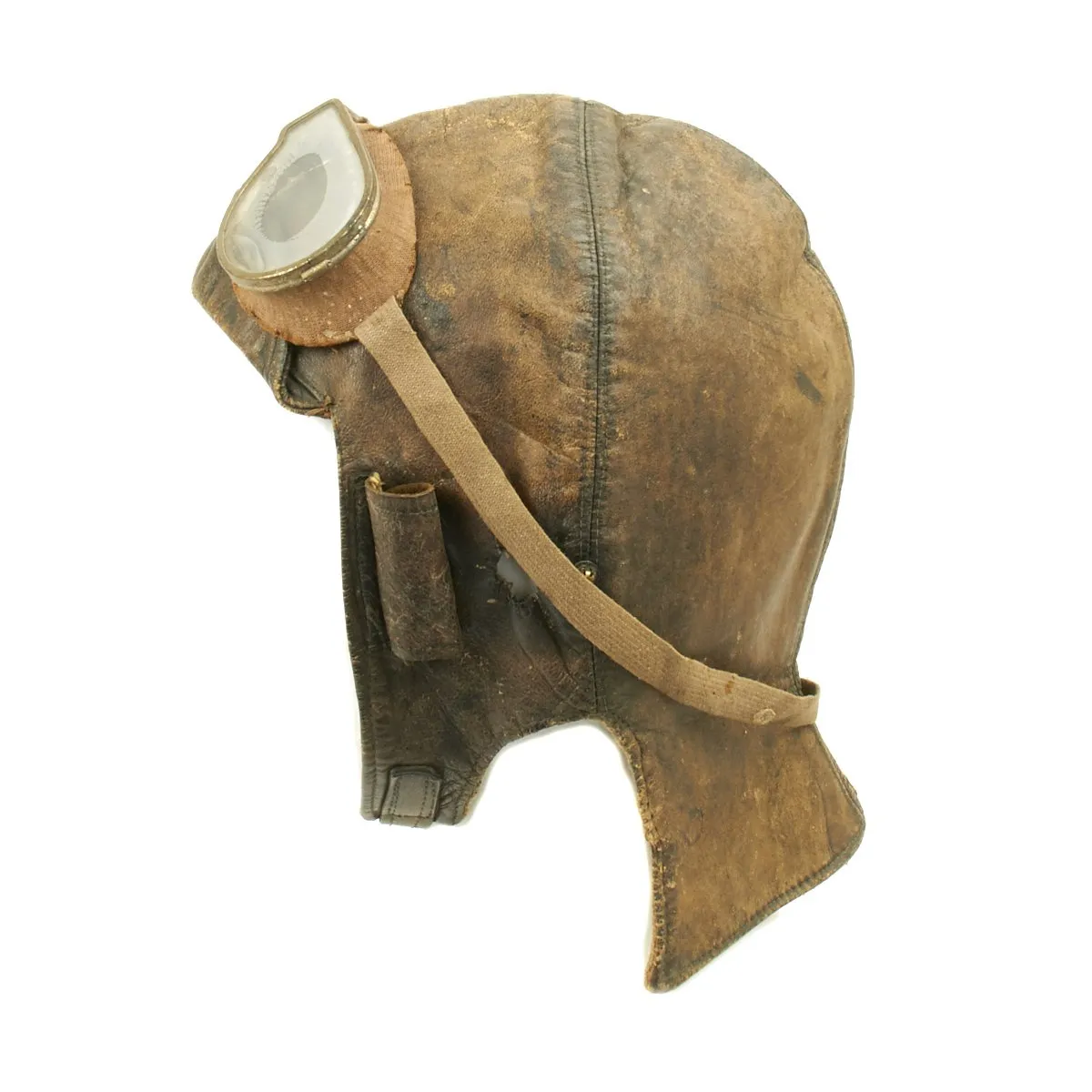 Original British Royal Flying Corps Leather Helmet and Goggles circa 1915