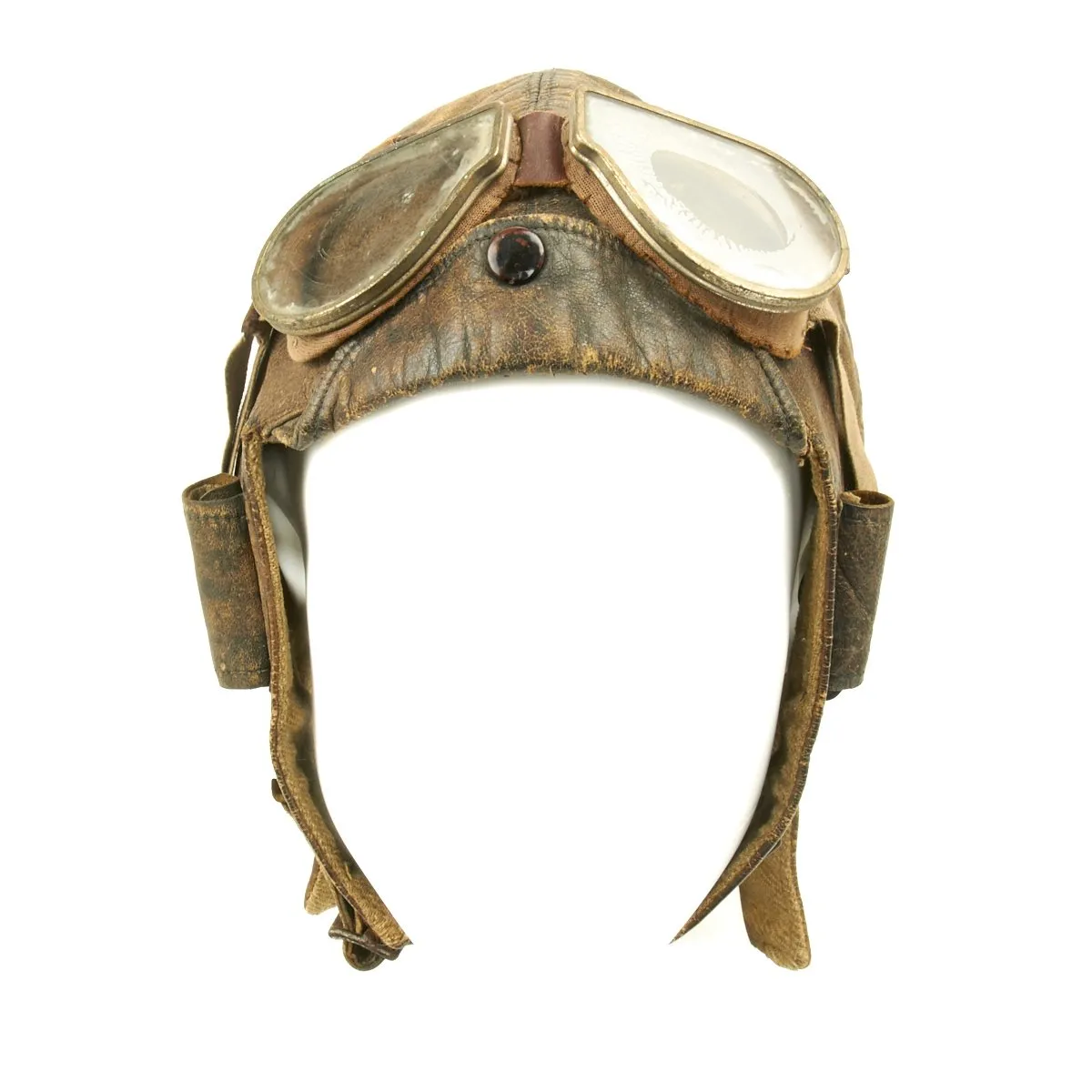 Original British Royal Flying Corps Leather Helmet and Goggles circa 1915