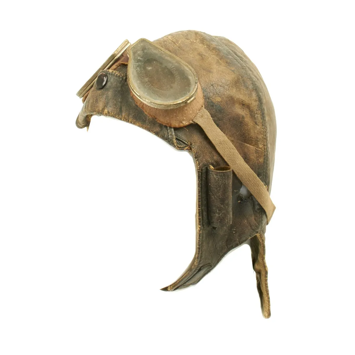 Original British Royal Flying Corps Leather Helmet and Goggles circa 1915