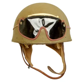 Original Excellent WWII British 1942 Dated MkI Dispatch Rider Helmet by Briggs Motor Bodies Ltd. with Eye Shields - size 6 3/4