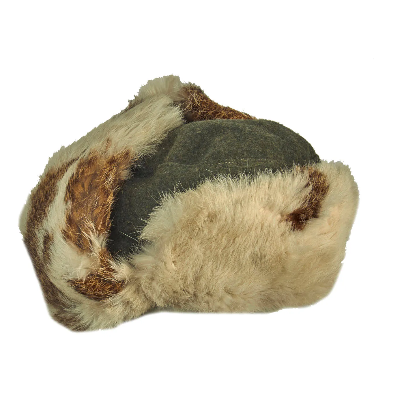Original German WWII Eastern Front 1943 Dated White Rabbit Fur Pelzmütze Winter Hat with Maker Markings - Size 57
