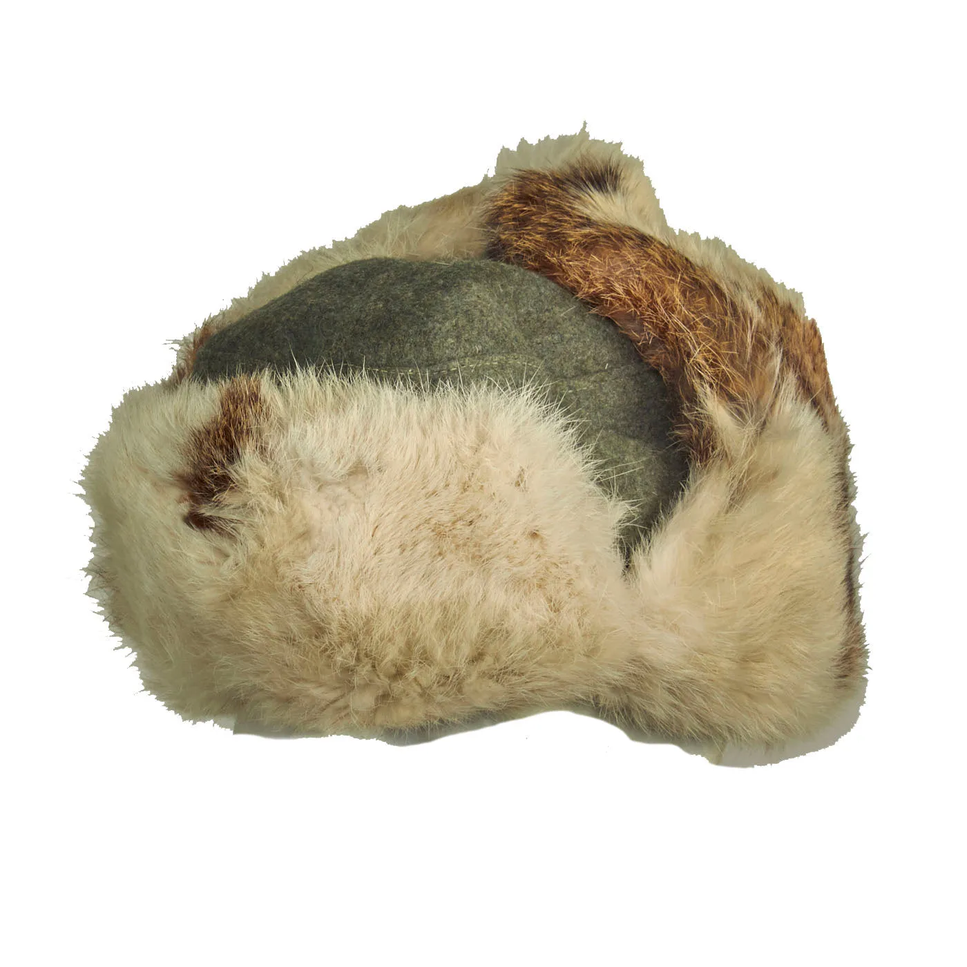 Original German WWII Eastern Front 1943 Dated White Rabbit Fur Pelzmütze Winter Hat with Maker Markings - Size 57