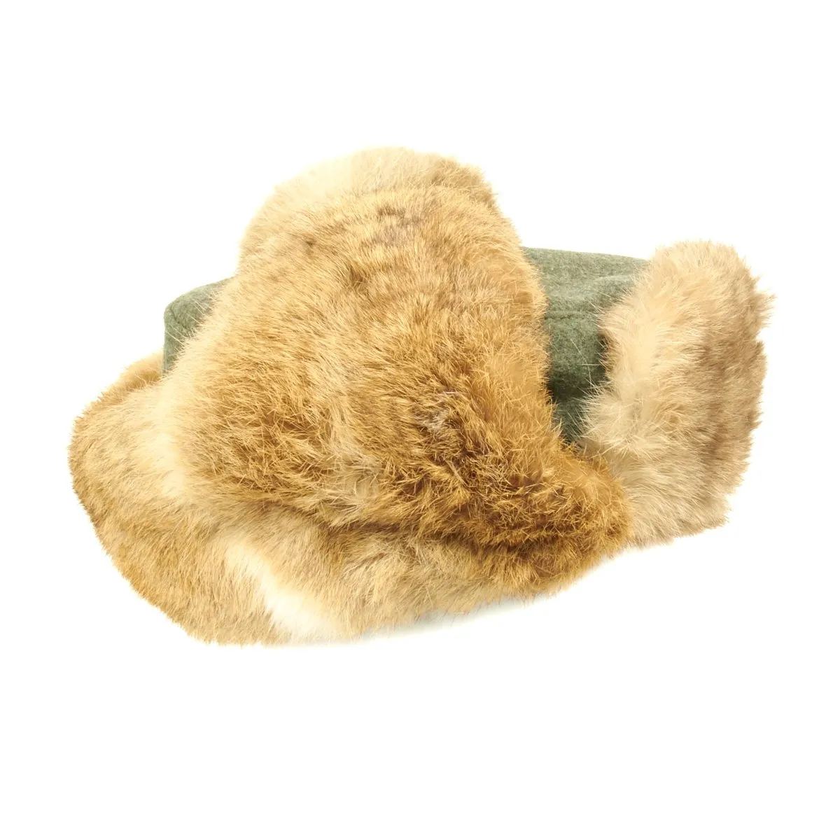 Original German WWII Eastern Front Rabbit Fur Winter Hat - Dated 1943
