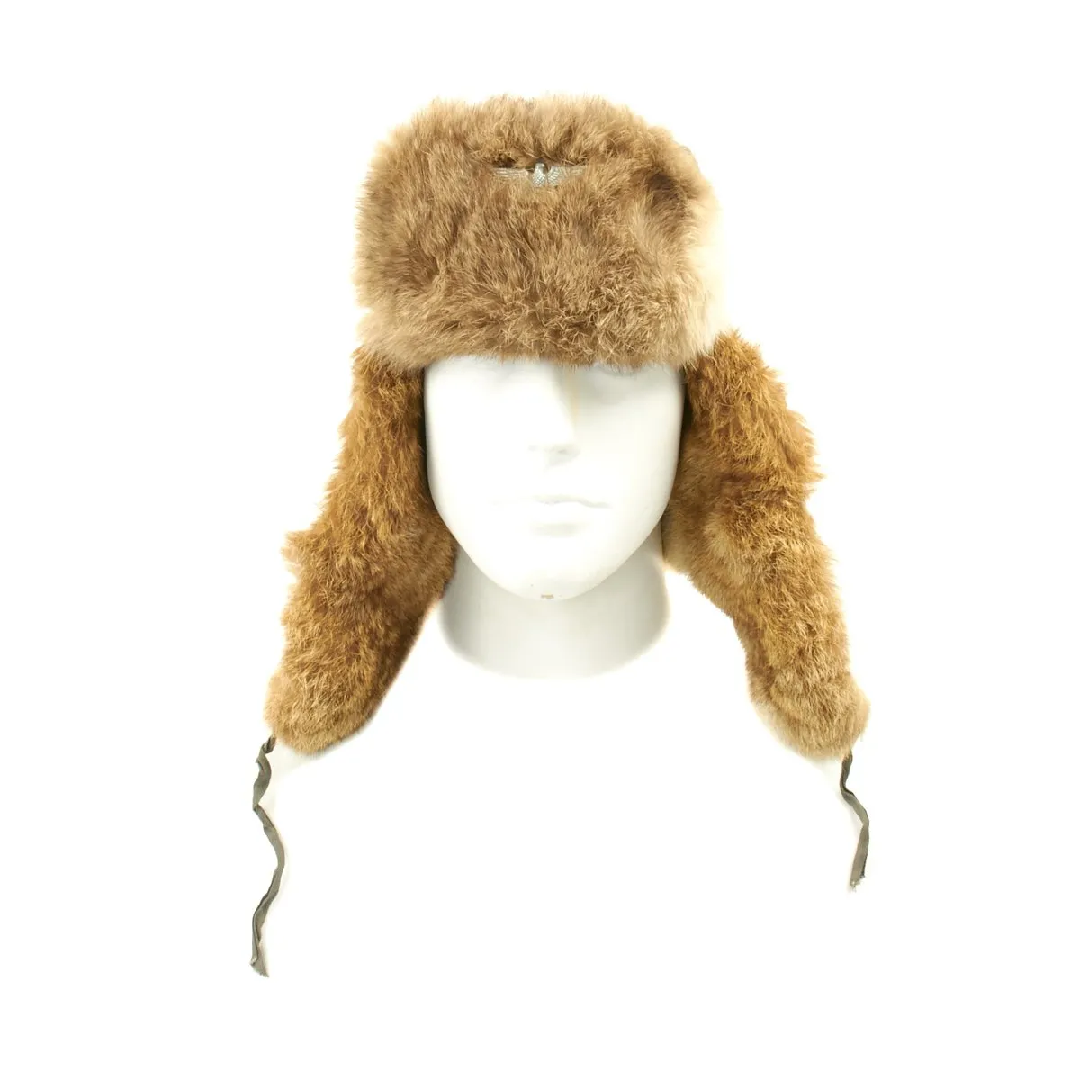 Original German WWII Eastern Front Rabbit Fur Winter Hat - Dated 1943