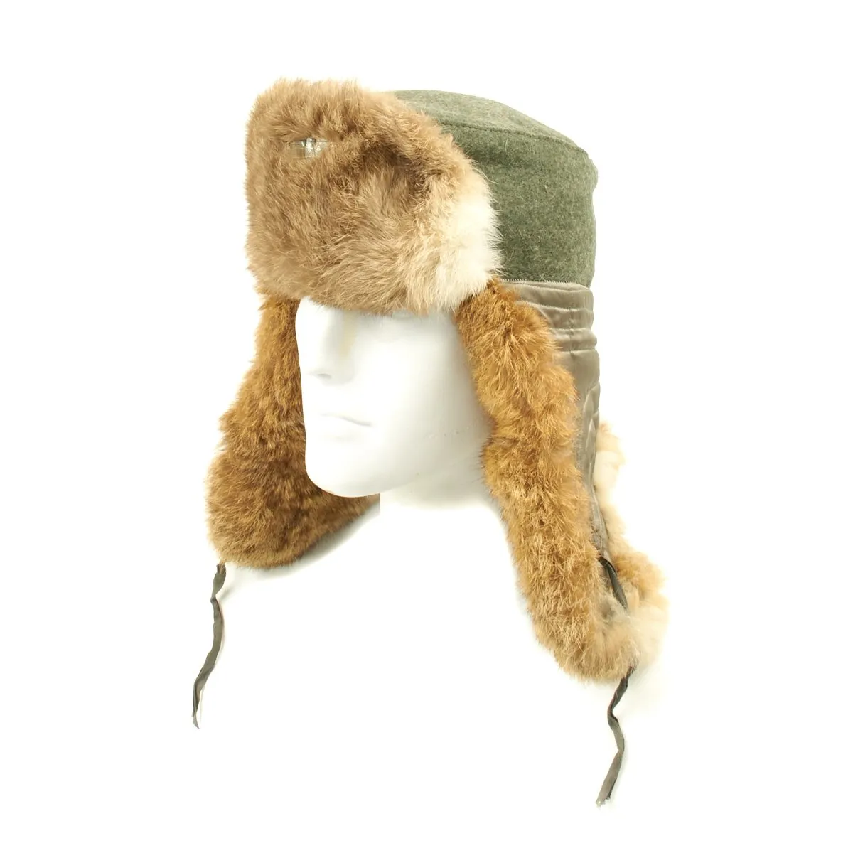 Original German WWII Eastern Front Rabbit Fur Winter Hat - Dated 1943