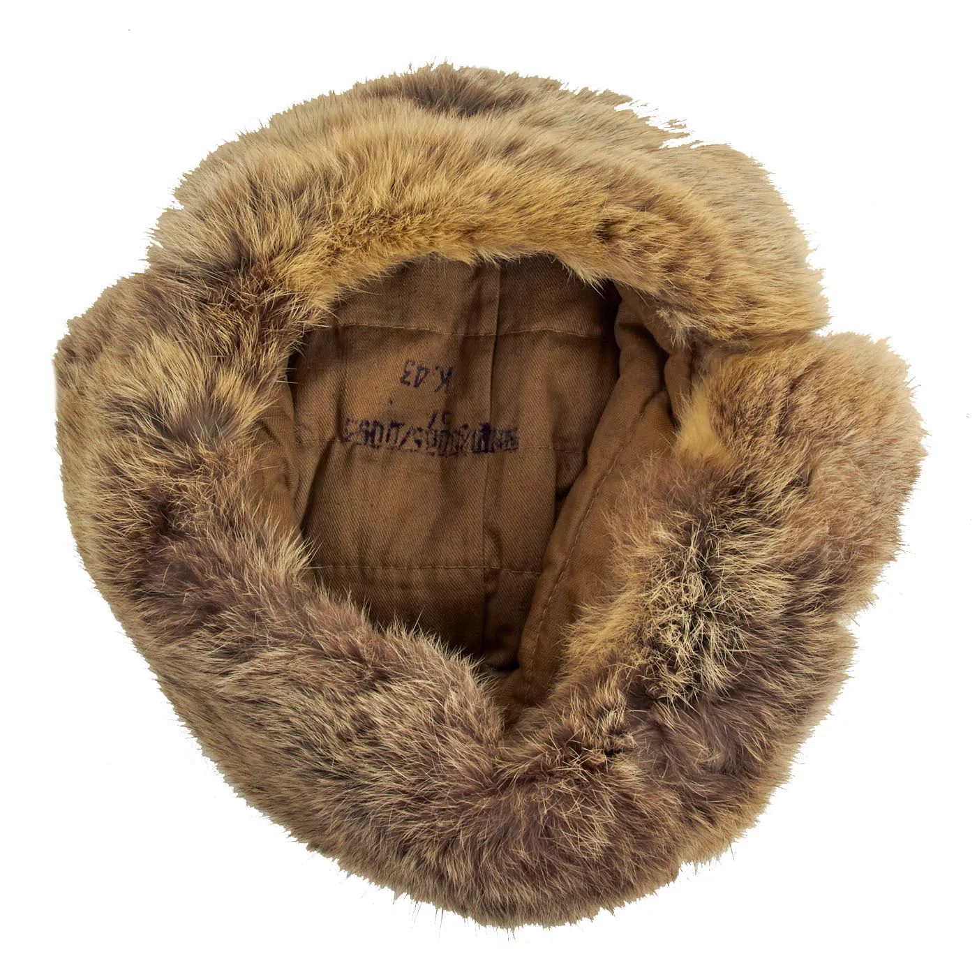 Original German WWII Eastern Front White Rabbit Fur Pelzmütze Winter Hat with Maker Markings - size 57