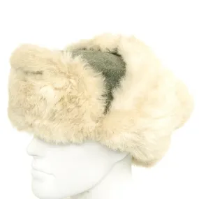 Original German WWII Eastern Front White Rabbit Fur Winter Hat - Dated 1943