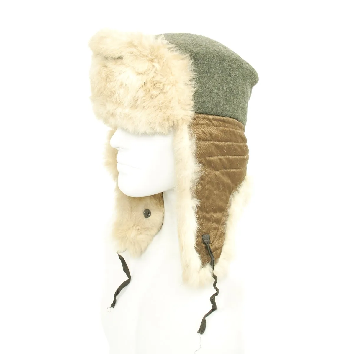 Original German WWII Eastern Front White Rabbit Fur Winter Hat - Dated 1943