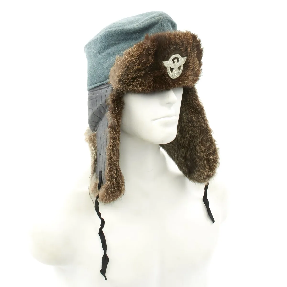 Original German WWII Field Police Winter Fur Hat - Dated 1944