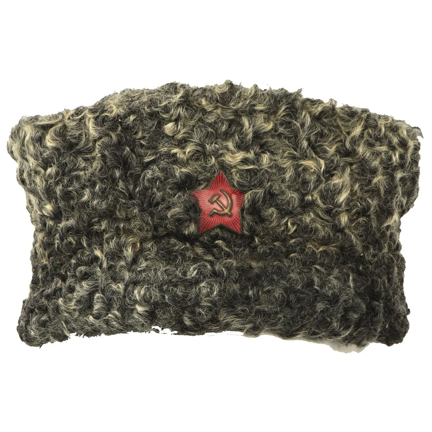 Original Soviet Russian WWII Officers Papakha Astrakhan Wool Hat with Intact Badge
