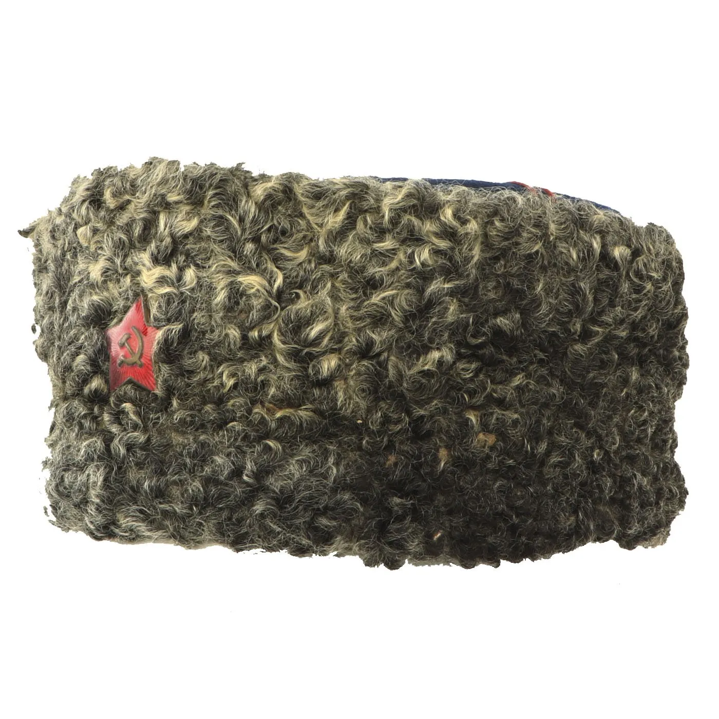 Original Soviet Russian WWII Officers Papakha Astrakhan Wool Hat with Intact Badge