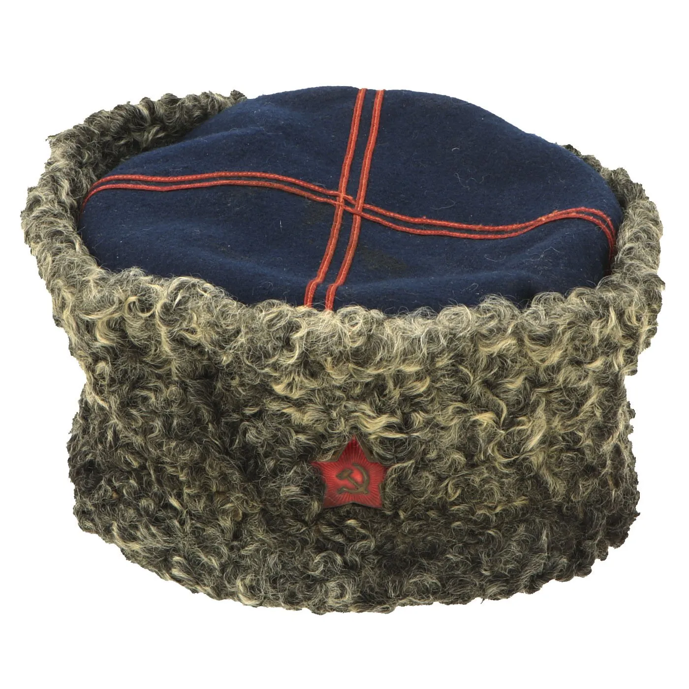 Original Soviet Russian WWII Officers Papakha Astrakhan Wool Hat with Intact Badge