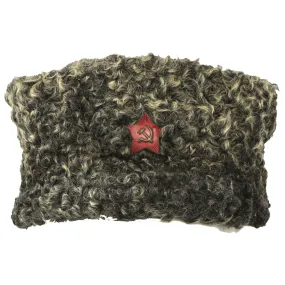 Original Soviet Russian WWII Officers Papakha Astrakhan Wool Hat with Intact Badge