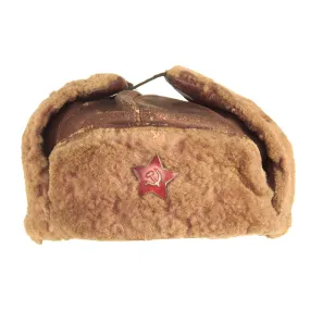Original Soviet WWII / Early Post War Leather Ushanka Winter Cap