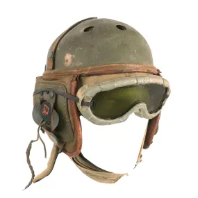 Original U.S. WWII Period Modified M38 Tanker Helmet by Rawlings with Type R-14 Earphones, Winter Hood & Goggles - Size 7 ⅛