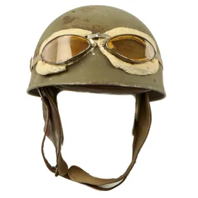 Original WWII British 1942 Dated MkI Dispatch Rider Helmet by Briggs Motor Bodies with Goggles