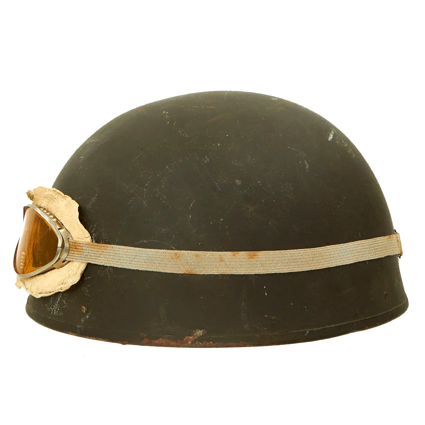 Original WWII British 1945 Dated MkI Dispatch Rider Helmet by Briggs Motor Bodies with Goggles